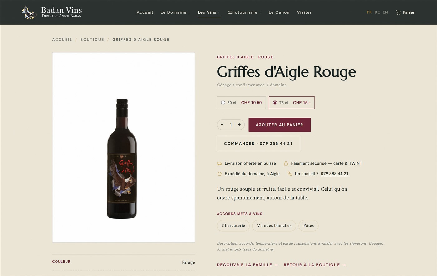 Domaine Badan — fiche produit Griffes d’Aigle Rouge